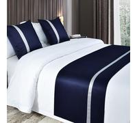 QRGMKL Chemins de lit Doux et Soyeux et Coussins Assortis Écharpe de lit de Couleur Unie Chemin de lit pour Pied de lit Couvre-lit de Couleur contrastée-Dark Blue||180X50cm for 1.2m Bed