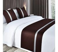 QRGMKL Chemins de lit Doux et Soyeux et Coussins Assortis Écharpe de lit de Couleur Unie Chemin de lit pour Pied de lit Couvre-lit de Couleur contrastée-Brown||240X50cm for 1.8m Bed