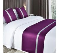QRGMKL Chemins de lit Doux et Soyeux et Coussins Assortis Écharpe de lit de Couleur Unie Chemin de lit pour Pied de lit Couvre-lit de Couleur contrastée-Purple||210X50cm for 1.5m Bed