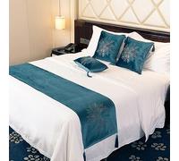QRGMKL Chemins de lit Haut de Gamme et Coussins Assortis Floral Bed Runner Style européen Écharpe de lit Couvre-Lits Protecteur de literie Couvertures-Lake Blue||2 Pillowcases(30X50cm)