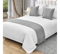 QRGMKL Couleur Unie Tricoté Chemin De Lit Couvre-lit Motif Diamant Écharpe De Lit Couverture De Luxe Literie Décor Premium Canapé Serviettes pour Chambre et Hôtel-Light Gray||220X60cm for 1.5m Bed