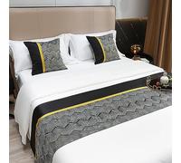 QRGMKL Foulard de lit d’hôtel de Luxe léger Mode Douce Chemin de lit pour Pied de lit Pas de chemins de lit de Chambre à Coucher décolorants et de Coussins Assortis-Black||210X50cm for 1.5m Bed