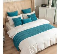 QRGMKL New Wavy Lines Bed Runner North Europe Écharpe de lit Simple Solid Color Velvet Runners et Coussins Assortis pour Bedroom Hotel-Blue A||240X45cm for 1.8m Bed