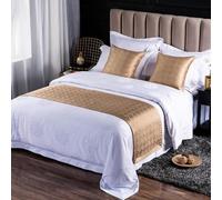 QRGMKL Nouveau Chemin De Lit De Couleur Unie Doux Doux Skin-Friendly Lit Foulards Haute Précision Géométrique Jacquard Literie Protecteur Couvre-Lit Maison Chambre-Gold A||240X50cm for 1.8m Bed