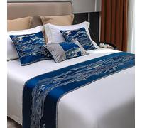 QRGMKL Nouveau Chemin de lit Simple Chinoiserie Foulard de lit Jacquard Tissu Chemins de lit et Coussins Assortis Couvre-lit Doux sans décoloration pour Chambre hôtel-Blue||210X45cm for 1.5m Bed