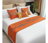 QRGMKL Nouveau Chemin de lit Simple Chinoiserie Foulard de lit Jacquard Tissu Chemins de lit et Coussins Assortis Couvre-lit Doux sans décoloration pour Chambre hôtel-Orange||210X45cm for 1.5m Bed