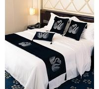 QRGMKL Swan Bed Runner de Luxe Épaissir Velvet Écharpe de lit Simple de Style européen Runners et Coussins Assortis Protecteur de literie pour Chambre à Coucher-Black||2 Pillowcases(45X45cm)