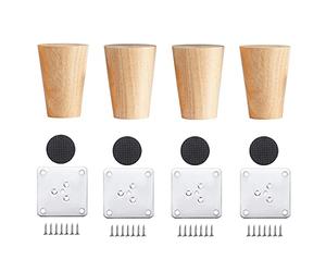 Qrity 4 Pièces Meubles en Bois Pieds, 6CM Pied de Canapé en Bois Massif avec Plaque de Montage et Vis, pour Table, Canapé et Autres Meubles