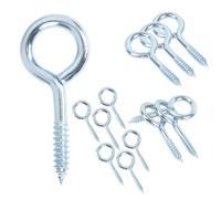 Qrity Lot de 10 vis à œillets, Crochet à vis à œil 50 mm, vis autotaraudeuses, vis de Serrage, vis à Anneau, Crochet de Plafond, Boulon à œil galvanisé, Clou à Trou de vis, pour Bois, Fils de fixatio