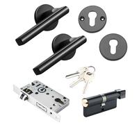 Qrity Set de Serrure de Porte D'intérieur, Poignée de Porte à Levier, Accessoires de Porte pour Portes de Chambre à Coucher, Serrure de Poignée de Porte avec Clés, Noir