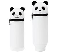 QRKPVHD Kawaii Trousse 2 en 1 à crayons verticale en silicone panda, Étui en Silicone pour Stylo rétractable avec Fermeture à glissière boîte de Rangement pour Fournitures Scolaires de Grande capacité