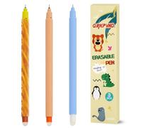 QRKPVHD Lot de 3 stylos gel effaçables, Thèmes Eléphant, Girafe, Lion, boule sur les extrémités pour enlever l'encre, Bleu, Noir, Orange, thermosensible, diamètre de la pointe 0,7 mm (3-A)