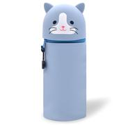 QRKPVHD Trousse Ecole 2 en 1 en Silicone Souple Kawaii, Chat Mignon Porte-Plume, Fermeture Eclair en Silicone Pochette de Stylo, Crayons, Marqueurs, Étui pour Fournitures Scolaires de Grande capacité