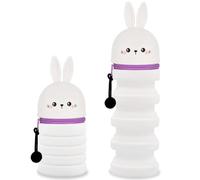 QRKPVHD Trousse Ecole 2 en 1 en Silicone Souple Kawaii, Porte-Plume, Fermeture Eclair en Silicone, Lapin Pochette de Stylo, Crayons, Marqueurs, Étui pour Fournitures Scolaires de Grande capacité