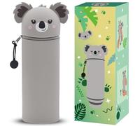 QRKPVHD Trousse Ecole 2 en 1 en Silicone Souple Kawaii - Porte-Plume, Fermeture Eclair en Silicone, Pochette de Stylo, Étui pour Fournitures Scolaires de Grande capacité (Boîte Koala)