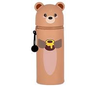 QRKPVHD Trousse Ecole 2 en 1 en Silicone Souple Kawaii - Porte-Plume, Fermeture Eclair en Silicone, Pochette de Stylo, Étui pour Fournitures Scolaires de Grande capacité (Honigtopf-Bär)