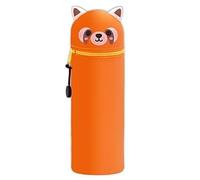 QRKPVHD Trousse Ecole 2 en 1 en Silicone Souple Kawaii - Porte-Plume, Fermeture Eclair en Silicone, Pochette de Stylo, Étui pour Fournitures Scolaires de Grande capacité (Raton Laveur)