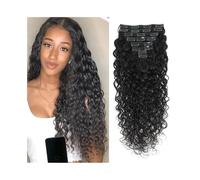 QRSTUVXZY Doren Deep Curly Clip In Human Hair Extensions for Women 8 Pcs 20 Clips 120g Brazilian Remy Hair Water Wave Clip Ins Natural Black 8-24 Inches Hair Extensions(22inches)
