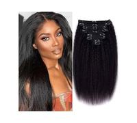 QRSTUVXZY Extensions de cheveux crépus lisses à clips, 8 pièces, cheveux humains Yaki, double trame, for femmes noires, tête complète Hair Extensions(16inches)