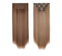 QRSTUVXZY Extensions de cheveux synthétiques à clips, 6 pièces, postiche longue et lisse de 24 pouces for femmes (140 g) Hair Extensions(6H18#)