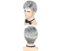 QRSTUVXZY Perruque courte en cheveux humains pour homme, costume de tous les jours, perruque synthétique, convient pour un tour de tête de 53 à 57 cm, pour homme (gris)
