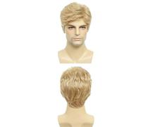 QRSTUVXZY Perruque courte en cheveux humains pour homme, costume de tous les jours pour homme, perruque synthétique, convient pour un tour de tête de 53 à 57 cm, pour homme (blond foncé)