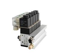 QRUYHBAJU 3V110-06-NC Bloc d'électrovanne électromagnétique normalement fermé avec Base de Montage de Silencieux Collecteur DC12v 24v AC 110v 220v 3 Ports(3 Stations)