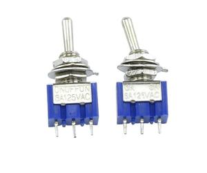 QRUYHBAJU Lot de 10 interrupteurs à Bascule MTS-103 on/Off/on PDT MTS-102 on//on 3 Broches 6 A 125 V CA/3 A 250 V CA Mini Interrupteur à Levier Bleu S(MTS-102)