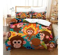 QRWEW Monkey Housse De Couette Parure De Lit en Microfibre avec Taies d'oreiller,Impression Numérique 3D, pour Enfant Et Adulte Housses De Couettes avec Fermeture Éclair 3 Pièces King（220x240cm）
