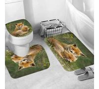 QRWOEAW Ensemble de Tapis de Bain 3 Pièces,Tapis de Salle de Bain Antidérapant et Lavable,Animaux, Aquarelle numérique d'un Paon, décoration d'oiseau en Plumes, BL,avec Couvercle de WC pour Toilettes