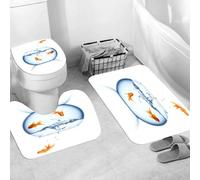 QRWOEAW Ensemble de Tapis de Bain 3 Pièces,Tapis de Salle de Bain Antidérapant et Lavable,Aquarium, Un Petit Poisson Rouge Saute Hors de l'eau. Défi de la Valeur F,avec Couvercle de WC pour Toilettes
