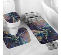 QRWOEAW Ensemble de Tapis de Bain 3 Pièces,Tapis de Salle de Bain Antidérapant et Lavable,Ballet, Jeune Fille aux Doubles Tresses, espiègle, Danse sur Pointes,avec Couvercle de WC pour Toilettes