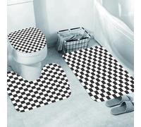 QRWOEAW Ensemble de Tapis de Bain 3 Pièces,Tapis de Salle de Bain Antidérapant et Lavable,Carreau Vintage à Carreaux, Petits carrés et Rayures, Motif Vichy Pastel,avec Couvercle de WC pour Toilettes