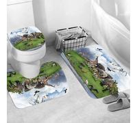 QRWOEAW Ensemble de Tapis de Bain 3 Pièces,Tapis de Salle de Bain Antidérapant et Lavable,Chevalier Nain médiéval Fantastique avec Un Bouclier Gothique sur Le Lieu,avec Couvercle de WC pour Toilettes