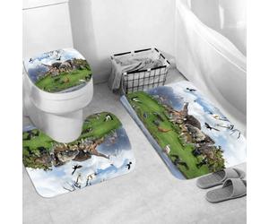 QRWOEAW Ensemble de Tapis de Bain 3 Pièces,Tapis de Salle de Bain Antidérapant et Lavable,Chevalier Nain médiéval Fantastique avec Un Bouclier Gothique sur Le Lieu,avec Couvercle de WC pour Toilettes