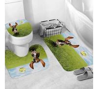 QRWOEAW Ensemble de Tapis de Bain 3 Pièces,Tapis de Salle de Bain Antidérapant et Lavable,Chien, Fond Bleu, Neige, Deux Golden Retrievers, Chiots, Golden Retriever,avec Couvercle de WC pour Toilettes