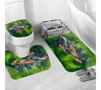 QRWOEAW Ensemble de Tapis de Bain 3 Pièces,Tapis de Salle de Bain Antidérapant et Lavable,Collection de Tapis, espèces de Requins, Requin-Baleine Bronze,avec Couvercle de WC pour Toilettes