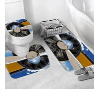 QRWOEAW Ensemble de Tapis de Bain 3 Pièces,Tapis de Salle de Bain Antidérapant et Lavable,Décoration d'avion, Bombardier Lourd de l'époque de la Seconde Guerre Mon,avec Couvercle de WC pour Toilettes