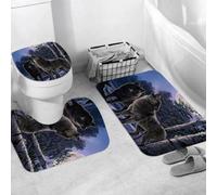QRWOEAW Ensemble de Tapis de Bain 3 Pièces,Tapis de Salle de Bain Antidérapant et Lavable,Deux adorables Renards, allongés dans l'herbe, dégagent Une Impression d',avec Couvercle de WC pour Toilettes