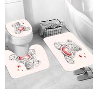 QRWOEAW Ensemble de Tapis de Bain 3 Pièces,Tapis de Salle de Bain Antidérapant et Lavable,Doodle, J'aime Londres, Cabine téléphonique à Deux Niveaux,avec Couvercle de WC pour Toilettes