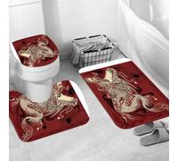 QRWOEAW Ensemble de Tapis de Bain 3 Pièces,Tapis de Salle de Bain Antidérapant et Lavable,Dragon, l'affrontement à Mort Entre Deux Dragons maléfiques Jumeaux,avec Couvercle de WC pour Toilettes