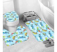 QRWOEAW Ensemble de Tapis de Bain 3 Pièces,Tapis de Salle de Bain Antidérapant et Lavable,Enfants, Dinosaures T-Rex Jurassique 3D Dino Fossile Art Design Histoire,avec Couvercle de WC pour Toilettes