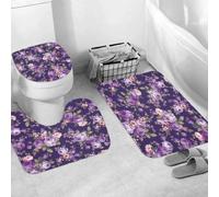 QRWOEAW Ensemble de Tapis de Bain 3 Pièces,Tapis de Salle de Bain Antidérapant et Lavable,Fleur de Vie et Symbole de Paix combinés en Un Seul Symbole. Illustration,avec Couvercle de WC pour Toilettes