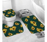 QRWOEAW Ensemble de Tapis de Bain 3 Pièces,Tapis de Salle de Bain Antidérapant et Lavable,Fleurs, vélo de Demoiselle d'honneur avec Ballons, vélo féerique de la Sa,avec Couvercle de WC pour Toilettes