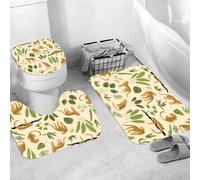 QRWOEAW Ensemble de Tapis de Bain 3 Pièces,Tapis de Salle de Bain Antidérapant et Lavable,Guépard et Ses Deux Petits Plus âgés, Masai Mara, Kenya,avec Couvercle de WC pour Toilettes