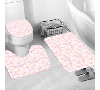 QRWOEAW Ensemble de Tapis de Bain 3 Pièces,Tapis de Salle de Bain Antidérapant et Lavable,Image Florale, Deux Tulipes Blanches, sur Fond Noir,avec Couvercle de WC pour Toilettes