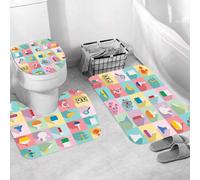 QRWOEAW Ensemble de Tapis de Bain 3 Pièces,Tapis de Salle de Bain Antidérapant et Lavable,Motif sans raccord de Cerises. Deux Cerises avec Une Feuille sur Fond cla,avec Couvercle de WC pour Toilettes