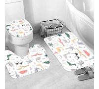 QRWOEAW Ensemble de Tapis de Bain 3 Pièces,Tapis de Salle de Bain Antidérapant et Lavable,Motif sans Couture de Requins de Dessin animé. Fond vectoriel avec de mig,avec Couvercle de WC pour Toilettes