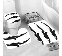 QRWOEAW Ensemble de Tapis de Bain 3 Pièces,Tapis de Salle de Bain Antidérapant et Lavable,Poissons, Vie Marine, Vagues, Dauphins, Requins, Baleines,avec Couvercle de WC pour Toilettes