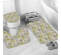 QRWOEAW Ensemble de Tapis de Bain 3 Pièces,Tapis de Salle de Bain Antidérapant et Lavable,Pyramide égyptienne et Palmier de Khéphren près d'une Route baignés de So,avec Couvercle de WC pour Toilettes